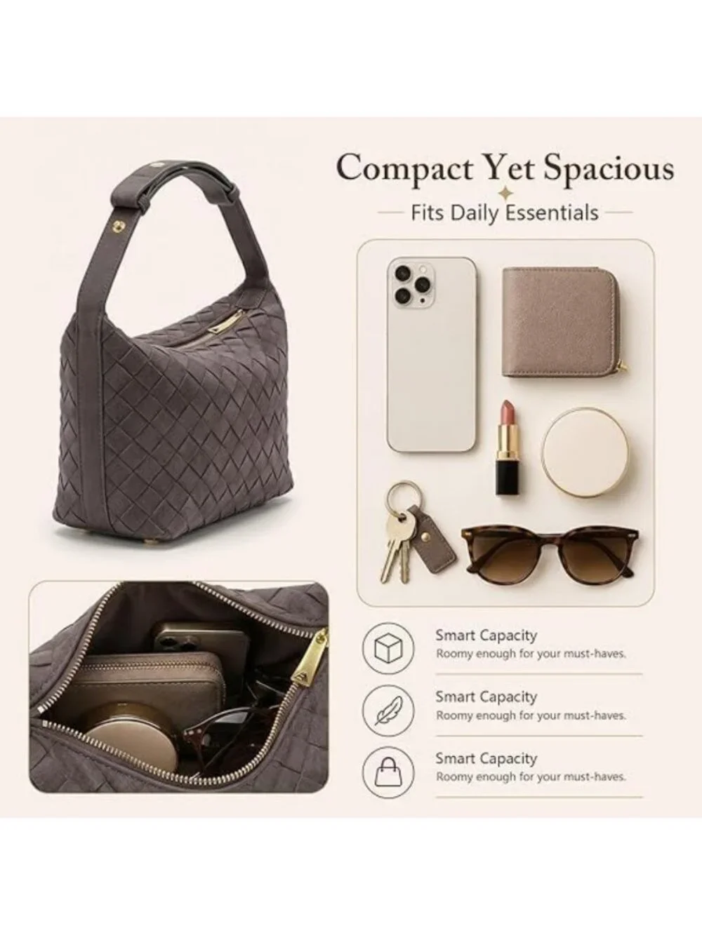 Stylish Woven Suede Shoulder Bag | Vegan Leather Hobo Handbag for Women